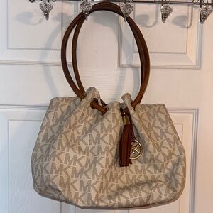 Michael Kors Tan and Brown Logo Shoulder Bag
